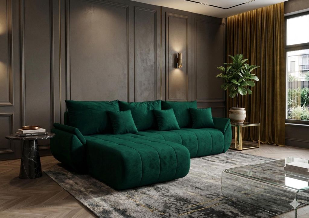 Ecksofa mit Schlaffunktion SYDNEY Grün Links