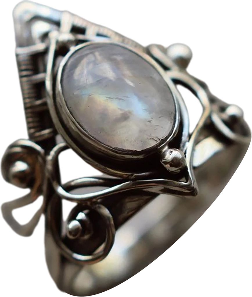 Punk Hohl Silber Farbe Frauen Ring Intarsien Mondstein Mode Ring Schmuck Zubehör-Silber,US 10
