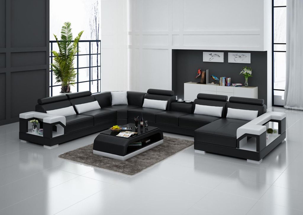 Designer Sofa Couch Ecksofa mit Hocker Polster Garnitur Wohnlandschaft U-Form