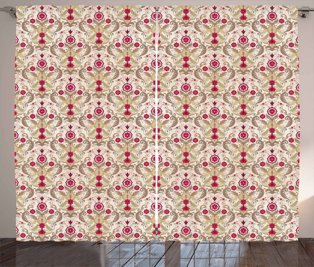 ABAKUHAUS Damast Rustikaler Gardine, Klassische Vintage Floral, Schlafzimmer Kräuselband Vorhang mit Schlaufen und Haken, 280 x 225 cm, Mehrfarbig