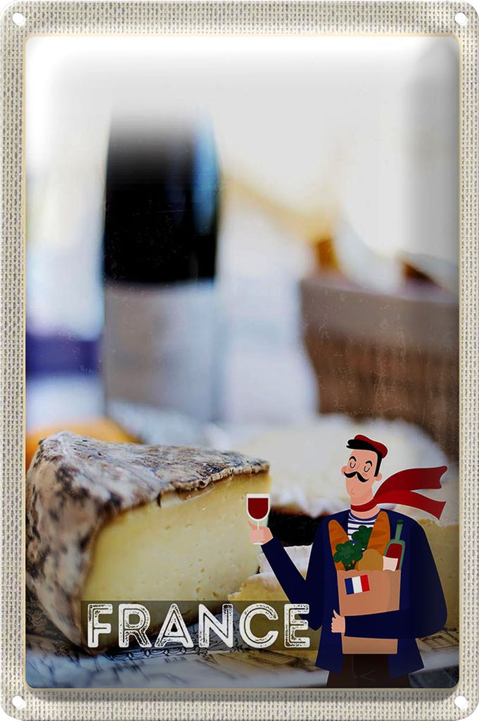 Blechschild Reise 20x30cm Frenkreich Schimmelkäse Croissant