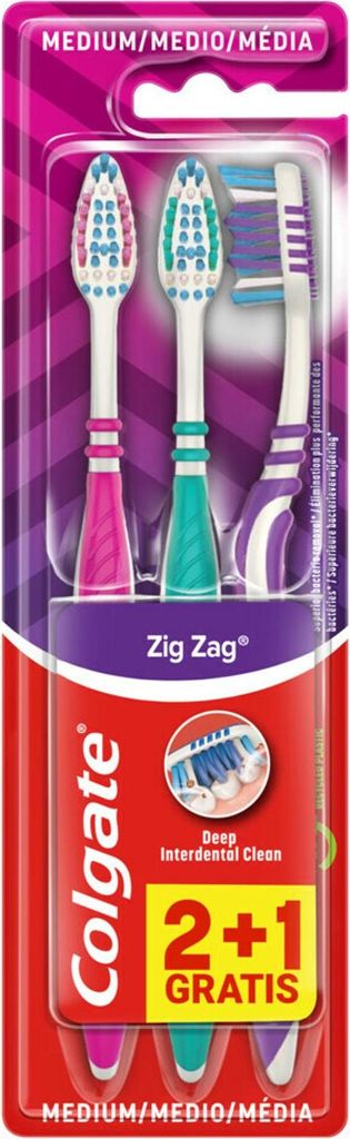 Colgate Zahnbürsten 3er Zig Zag Medium Reiniger Hand Mundhygiene Pflege Zähne