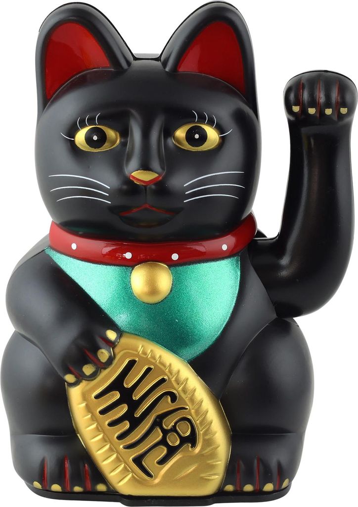 A black Maneki-neko (lucky cat) figurine.