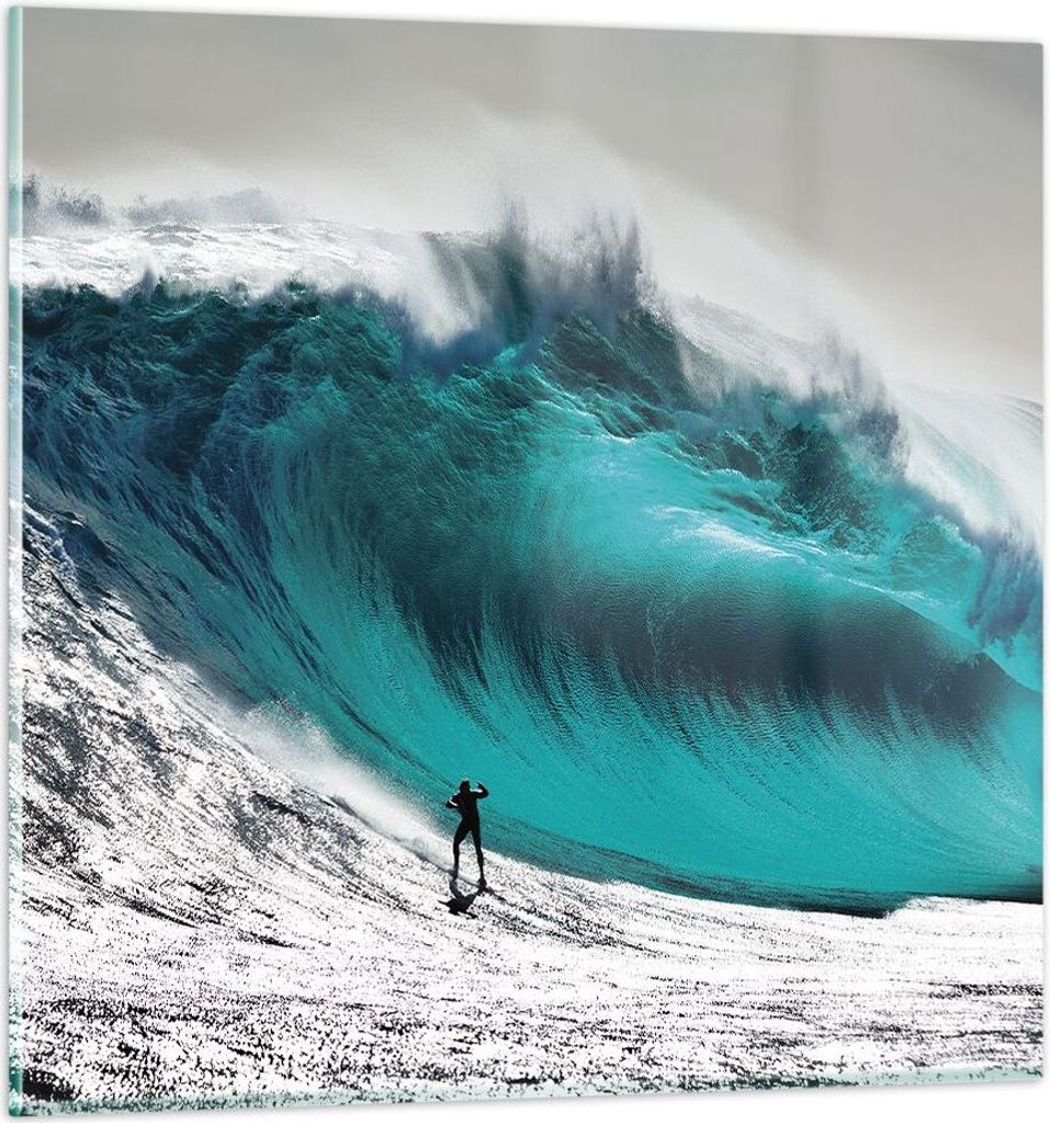 Bilder auf glas - Einteilig - Surfen Welle Türkis - 50x50cm - Glasbilder - Wandbilder - Bilder - zum Aufhängen bereit - Wanddekoration aus Glas -...
