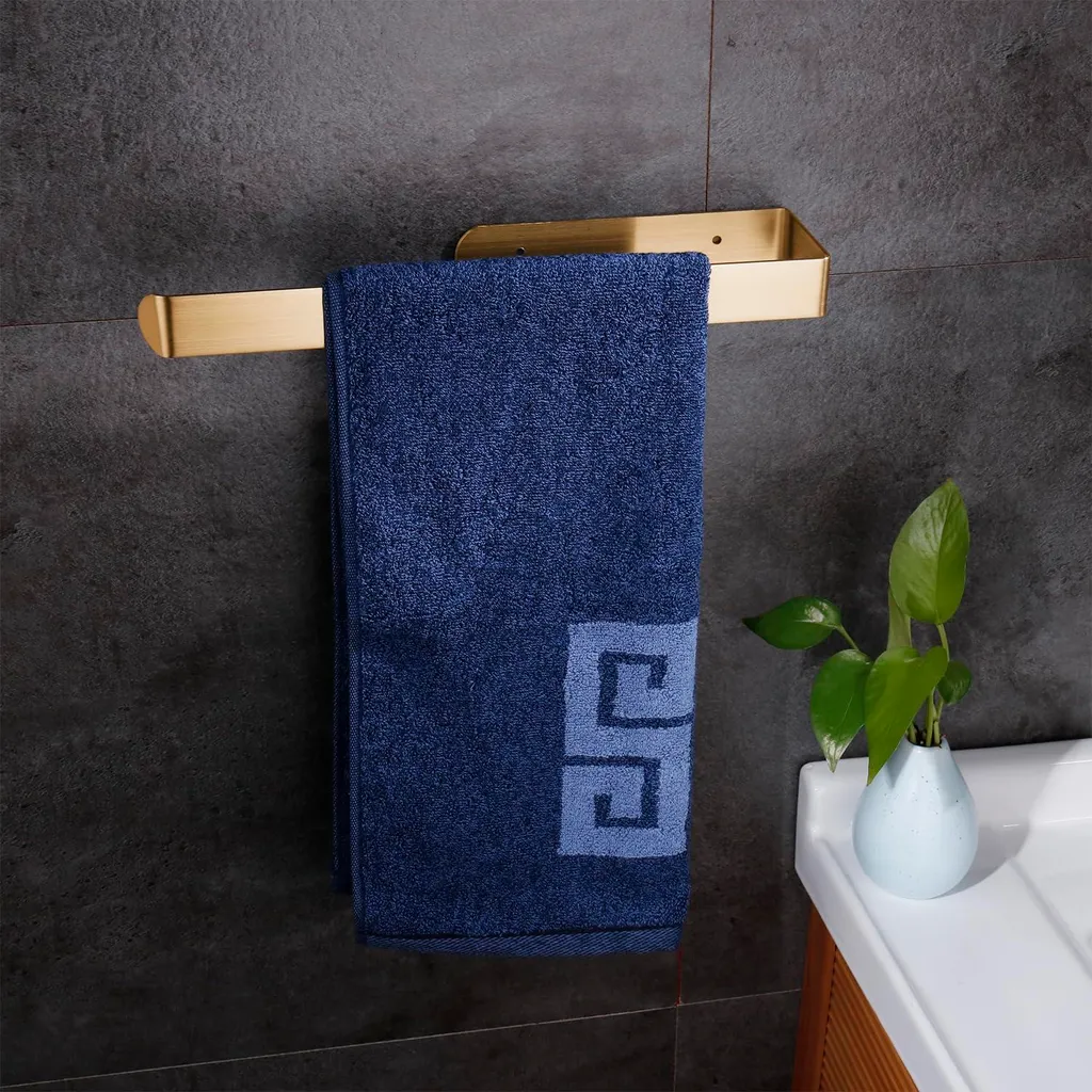 Porte-serviettes sans perçage doré, barre adhésive de 40cm en inox