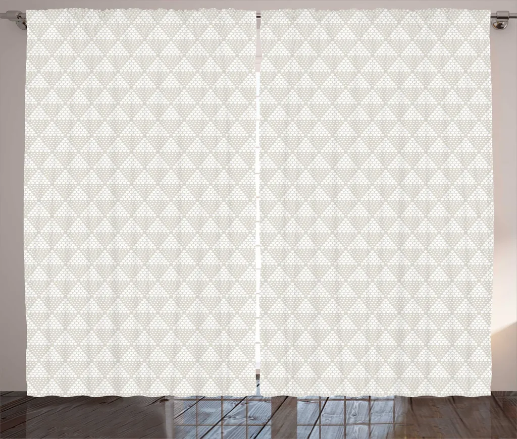 ABAKUHAUS Arte stravagante Tenda rustica, triangoli moderni punteggiati, tende universali per soggiorno con passanti e ganci, 280 x 245 cm, bianco pallido