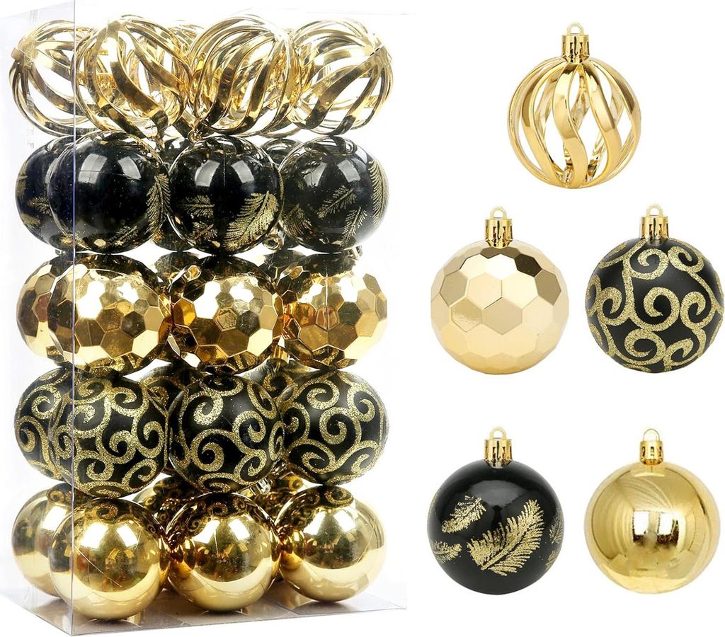 30 Stück Weihnachtskugeln, Ornamente, 6,1 cm, kleine, bruchsichere Kunststoffkugeln, Weihnachtsbaum-Hängedekoration für Feiertagskranz, Party, B...