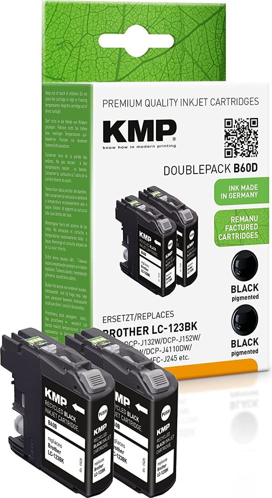 KMP B60D schwarz Druckerpatronen kompatibel zu brother LC-123BK, 2er-Set