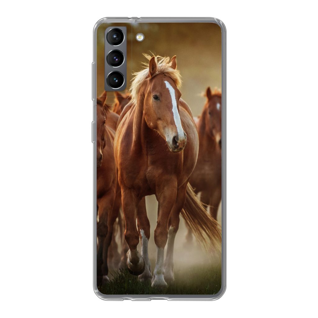 MuchoWow Handyhülle Schutzhülle Hülle für Samsung Galaxy S21 Plus Pferde - Licht - Natur Silikon Softcase Handy Hülle - Handy-Tasche