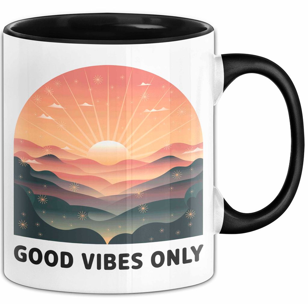 Positive Vibes Tasse Geschenk Lustige Geschenkidee Spruch Für Glückliche Seelen (Schwarz)