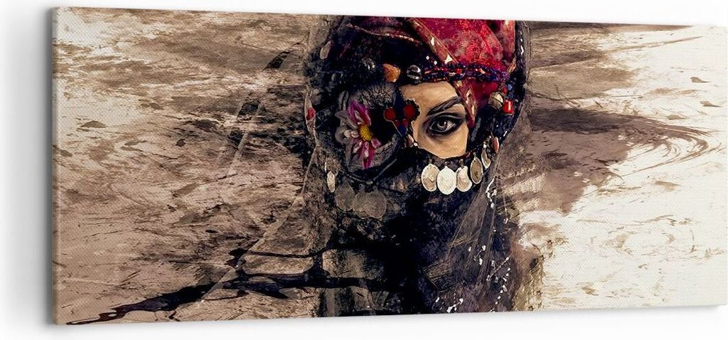 Bild auf Leinwand - Leinwandbild - Frau Folklore - 120x50cm - Wand Bild - Wanddeko - Wandbilder - Leinwanddruck - Bilder - Kunstdruck - Wanddekorat...