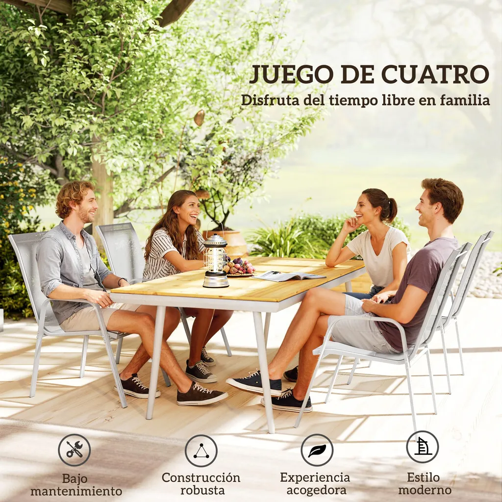 Chaises de terrasse minimalistes gris clair, structure empilable robuste