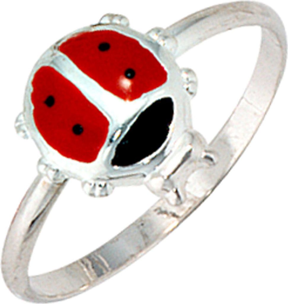 JOBO Kinder Ring Marienkäfer 925 Sterling Silber rot-schwarze Lackeinlage Silberring Größe 48
