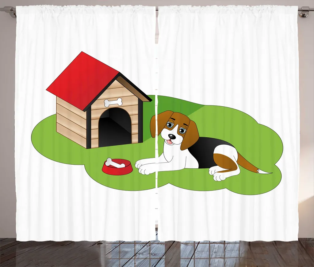 ABAKUHAUS Rideau Beagle Rustique 280x225cm Motif Chien Vert et Rose