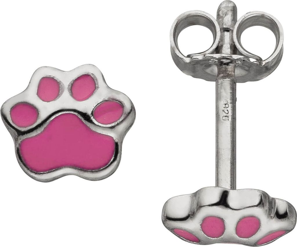 Kinder Ohrstecker Pfote 925 Silber rose pink Lackeinlagen Ohrringe Ohrschmuck