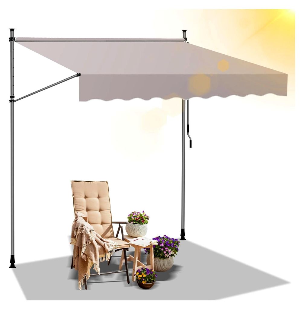 Klemmmarkise 250 cm Breite, Balkonmarkise ohne Bohren mit Handkurbel, höhenverstellbar, UV-beständig, wasserdicht & Sonnenschutz, einfache Montag...