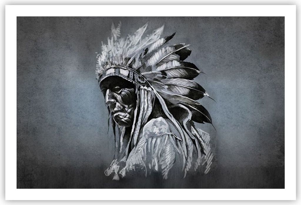 Poster - Poster ohne Rahmen - Inder Feder Mann - 91,5x61 cm - Wand Bild - Wanddeko - Wandbilder - Kunstposter - Wandposter - Bilder - Kunstdruck - ...