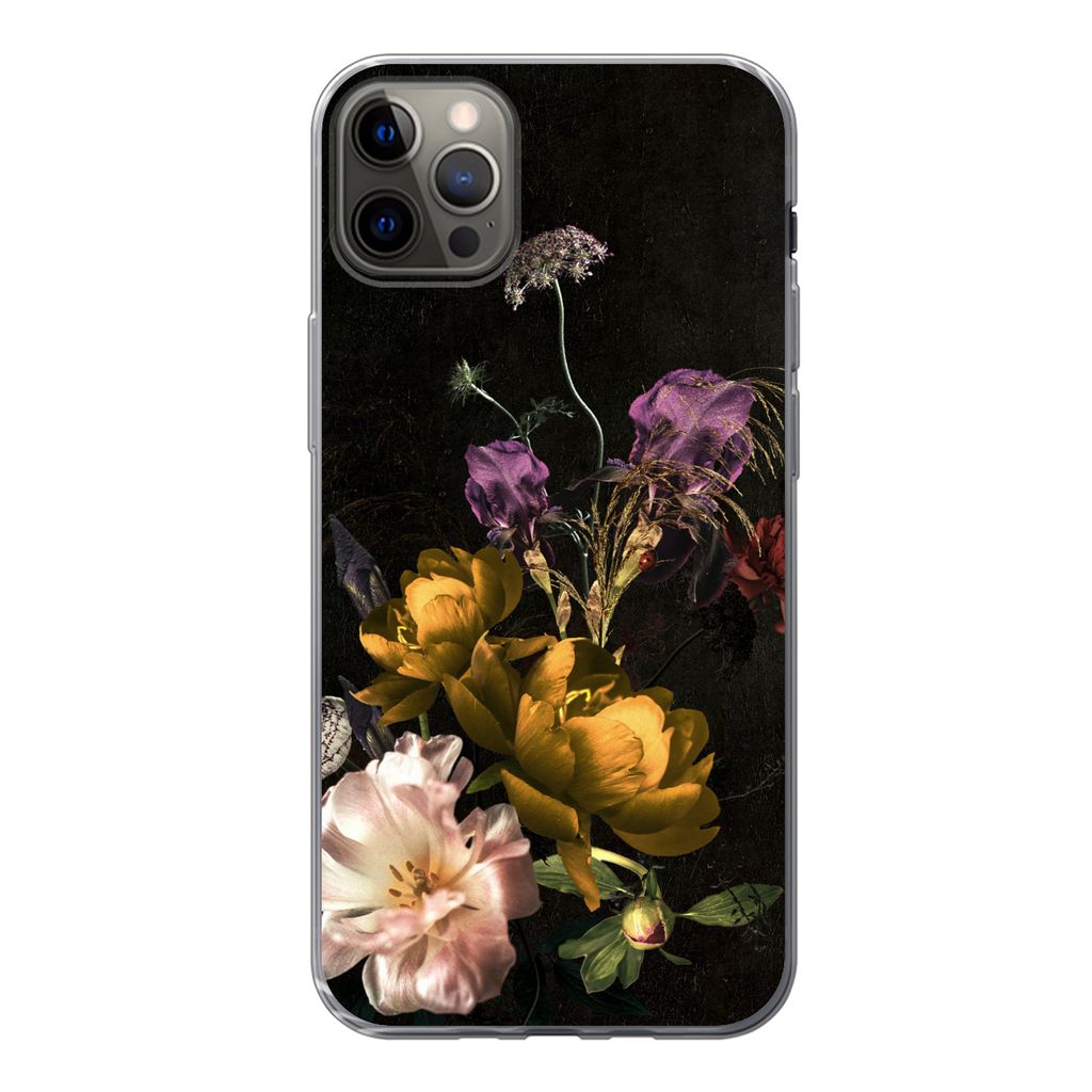 MuchoWow Handyhülle Schutzhülle Hülle für iPhone 12 Pro Max Blumen - Muster - Pflanzen Silikon Softcase Handy Hülle - Hartschale