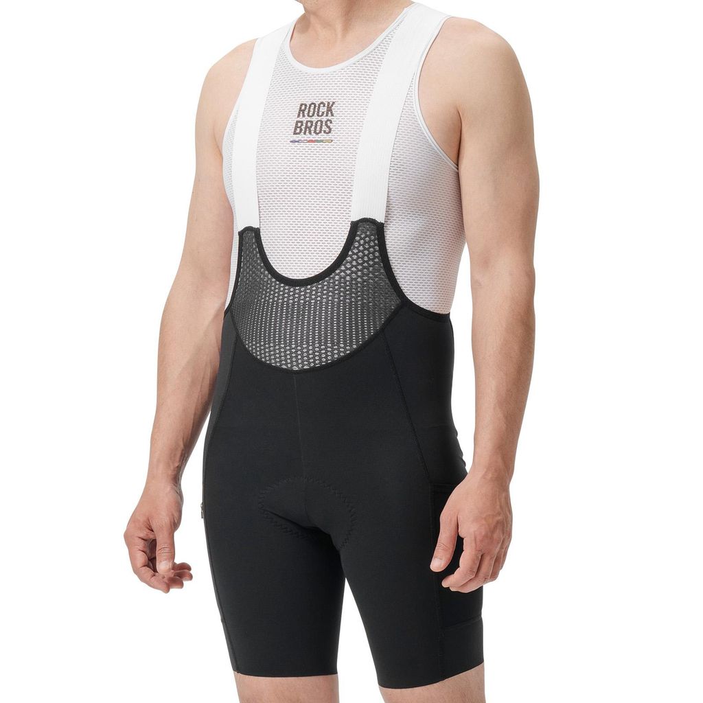 ROCKBROS Road to Sky Herren Träger-Radhose gepolstert mit Reflektoren, Netz-Seitentaschen & Elastischem Material-Atmungsaktive Bib Shorts 3XL