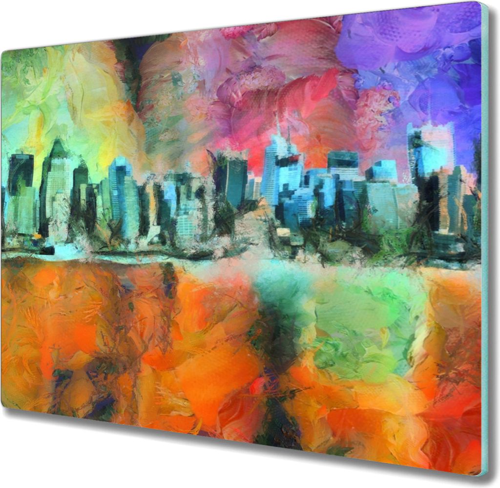 Coloray Hackbrett Küchenbrett Kochplattenabdeckung Schneidebrett Herdabdeckplatte 60x52 cm - Stadt