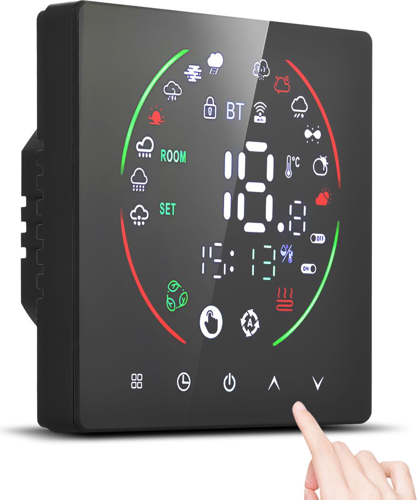 5x Smart Digitaler Thermostat Raumthermostat fuer 16A Elektroheizung Fussbodenheizung, Programmierbarer Temperaturregler LCD Wandthermostat , Schwarz