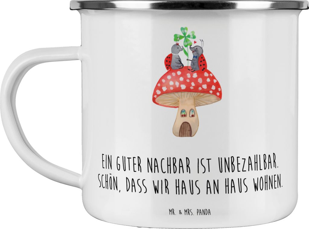 Mr. & Mrs. Panda Teetasse Guter Nachbar - Weiß - Geschenk, Bedanken, Emaille Tasse, Pott, Danke, Vertrauen, Dankeschön, becher, Blechtasse, Aufme...