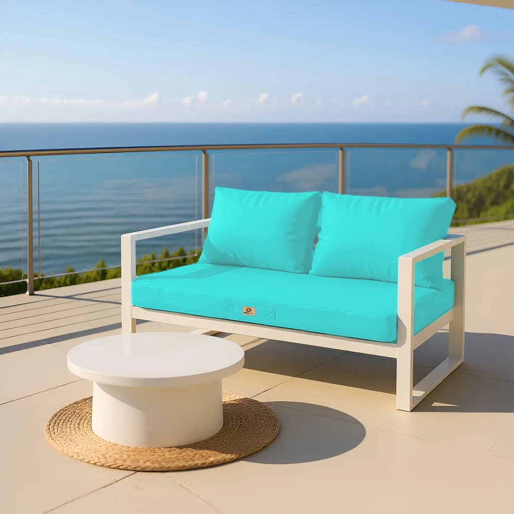 Coussin extérieur déhoussable 100x50cm résistant UV Bleu Caraïbes
