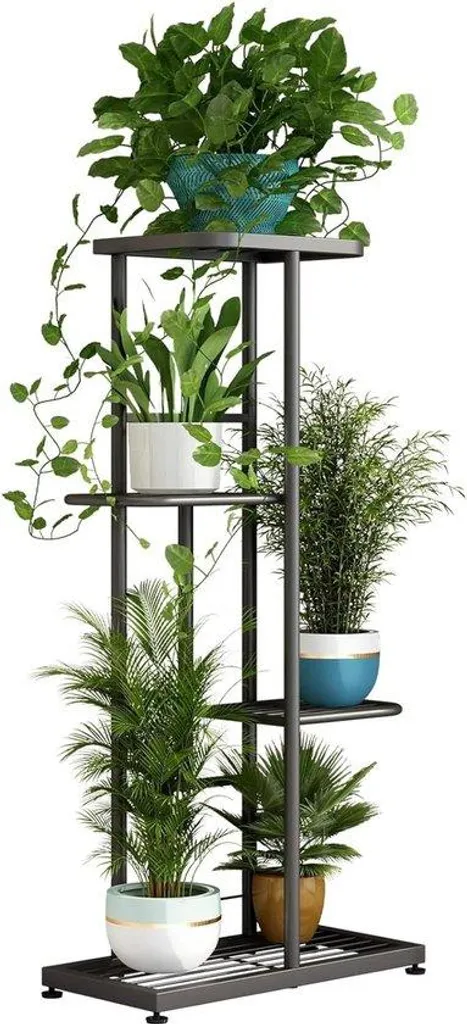 Porte-plante 4 étages en métal et bois, jardinière pour balcon et salon