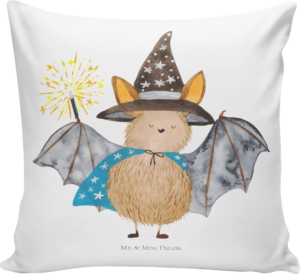 Mr. & Mrs. Panda Sofa Kissen Fledermaus Zauberer - Weiß - Geschenk, Sofakissen 40x40, kuschelkissen, Gute Laune, Fledermäuse, Kleines, Magier, Fr...