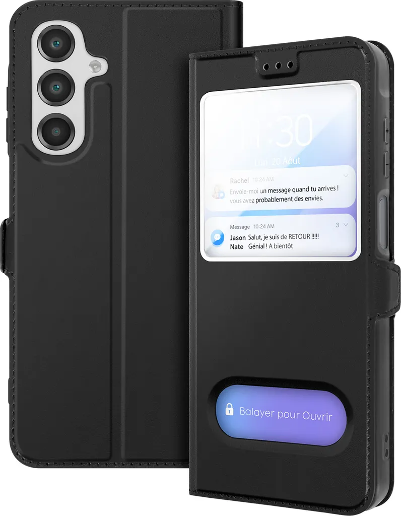 Avizar, Custodia protettiva per Samsung Galaxy A16 con doppia finestra e funzione stand, nero