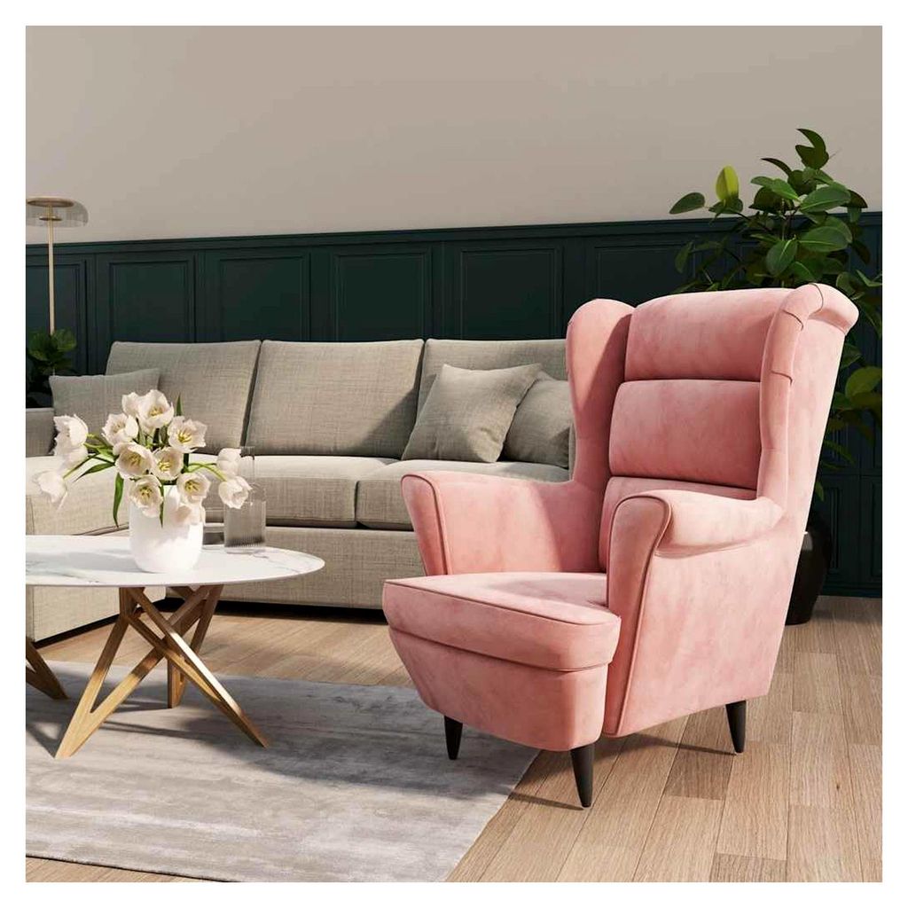 Eleganter Sessel in Rosé aus Samt für das Wohnzimmer, bequemer Stuhl mit gepolsterter Rückenlehne und Sitz, Gestell aus stabilem Sperrholz, geei...