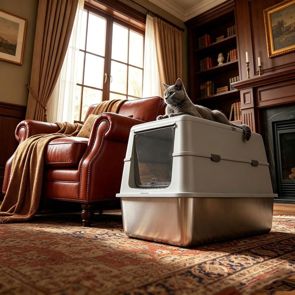 Edelstahl Katzenklo XXL mit Deckel, Doppeltür, 60 × 40 × 42 Produktbild 