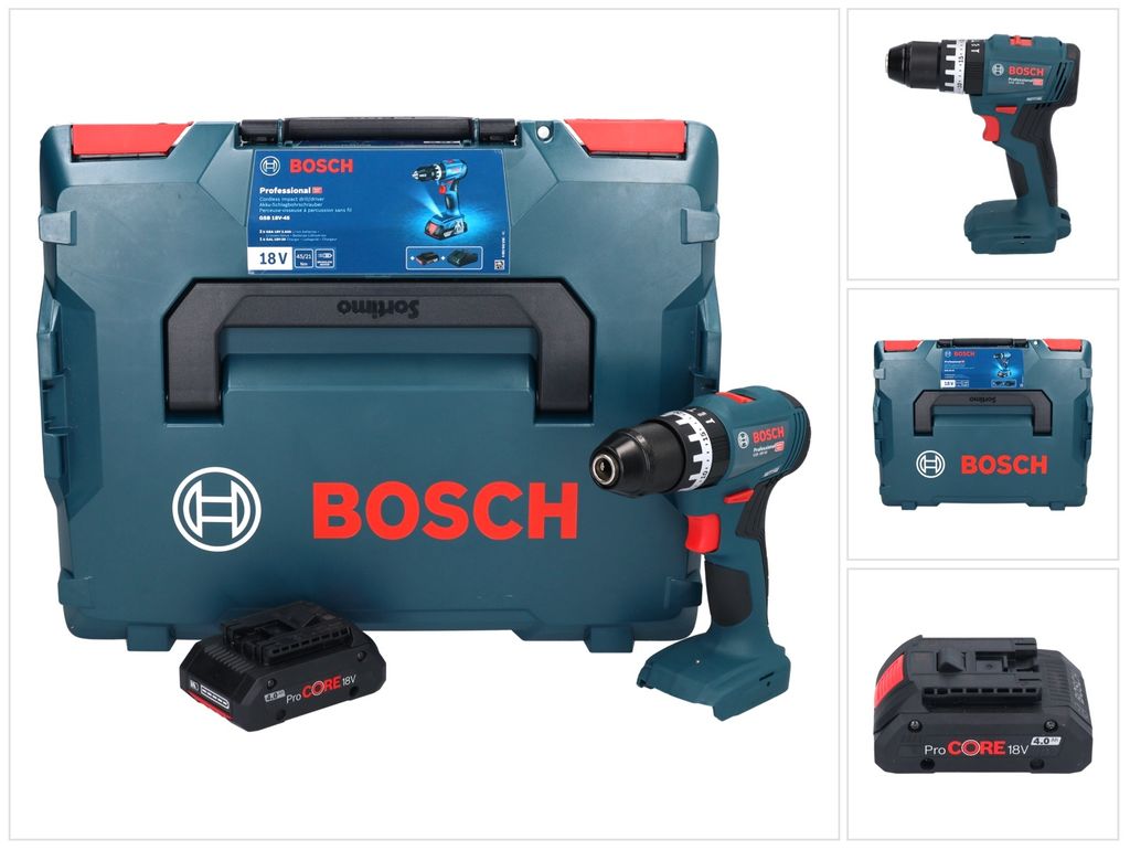 Bosch GSB 18V-45 Akku Schlagbohrschrauber 18 V 45 Nm Brushless + 1x ProCORE Akku 4,0 Ah + L-Boxx - ohne Ladegerät