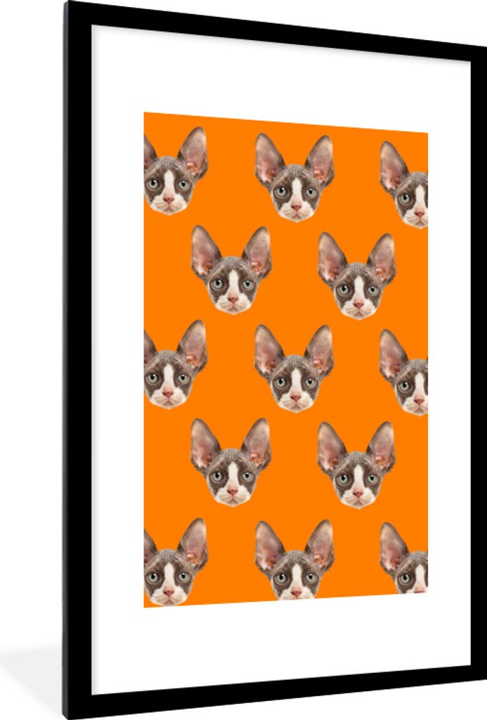 MuchoWow MuchoWow Gerahmtes Poster Katze - Orange - Muster 60x90 cm - Poster mit zchwarzem Bilderrahmen - Dekoration - Wandposter Wohnzimmer - ...