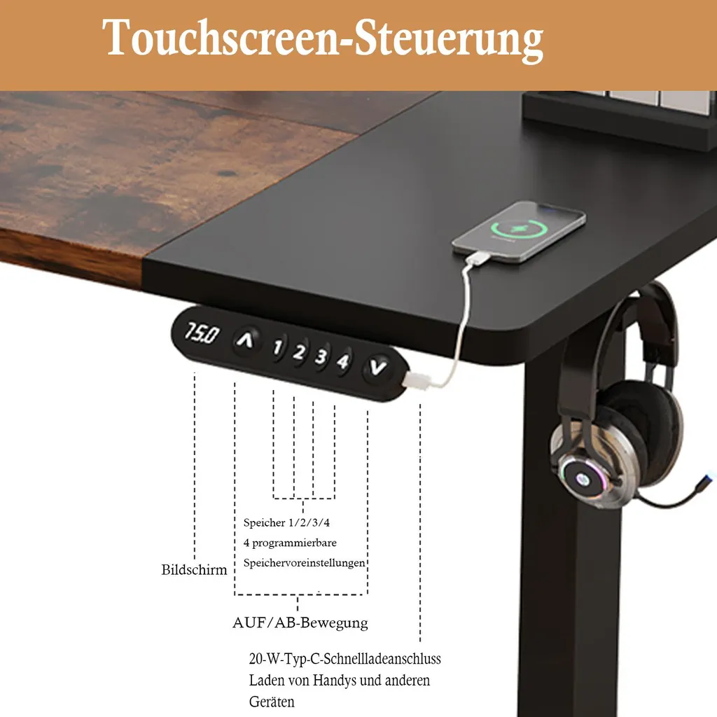 Bureau assis-debout motorisé 140cm Hilodesk réglable avec mémorisation - 5
