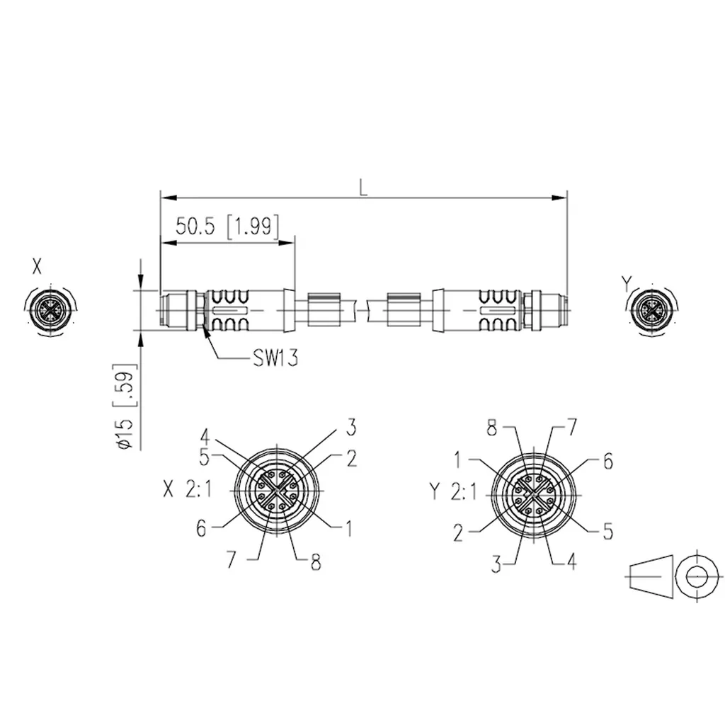 Câble METZ CONNECT M12 X-coded 8 pôles mâle-mâle de 2m blindé industriel