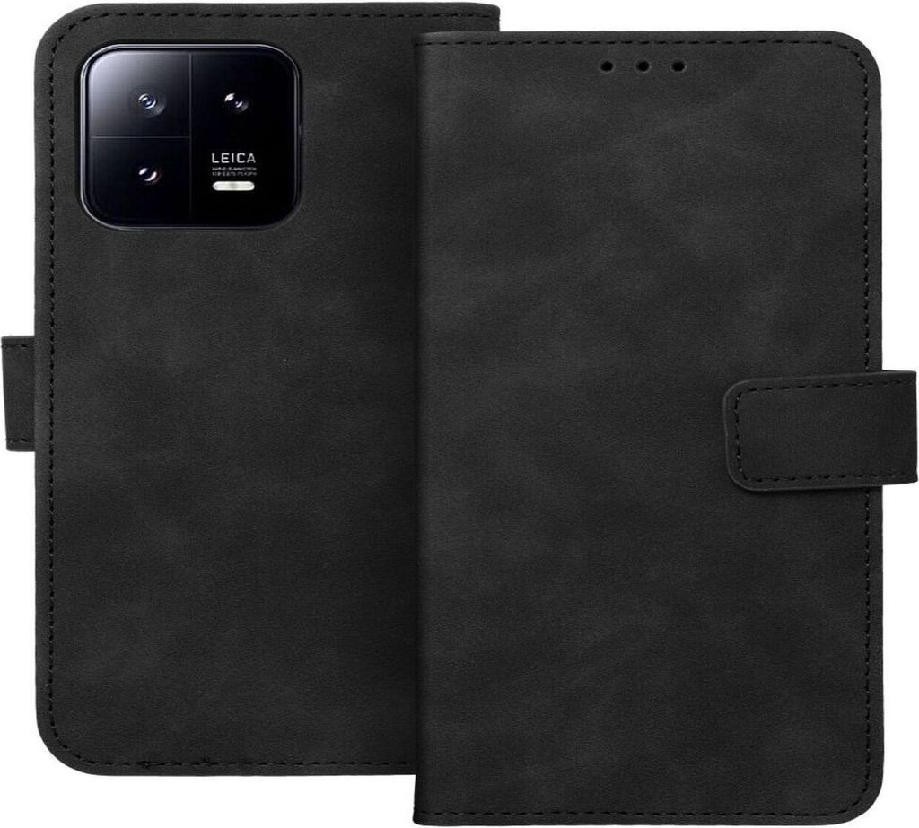 Tender Buchtasche Leder Hülle Magnet Tasche kompatibel mit iPhone 15 Plus Schwarz