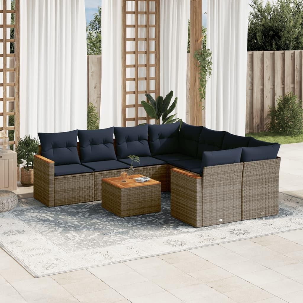 Maison Exclusive - 9-teiliges Gartensofa-Set mit Kissen, grau, Polyrattan