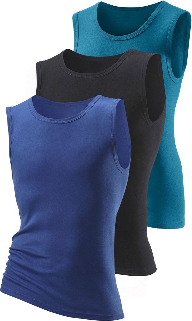 H.I.S. Muscleshirt 3 -teilig royalblau, schwarz, petrol Größe 6