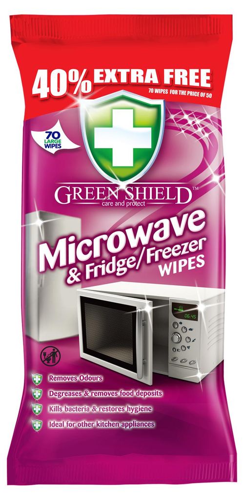 Green Shield Mikrowellen- und Kühlschrank-Feuchttücher 70 Stück.