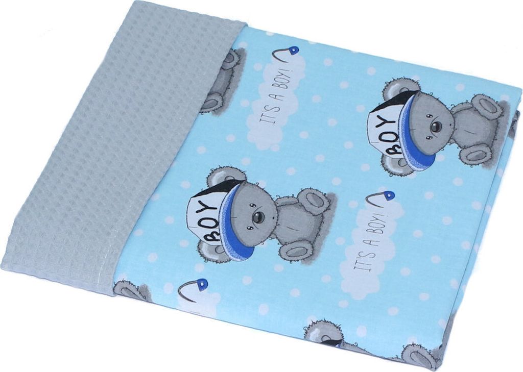 Babydecke Waffelpiqué Baumwolle Kuscheldecke Kinderwagendecke - 16. Boy Blau + Grau