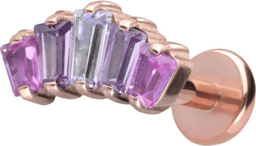 Ohrpiercing, Nasenpiercing Titan Labret mit Push Fit 5 EINGEFASSTE KRISTALLRECHTECKE RoséGold Stablänge: 5mm | Stabstärke: 1mm