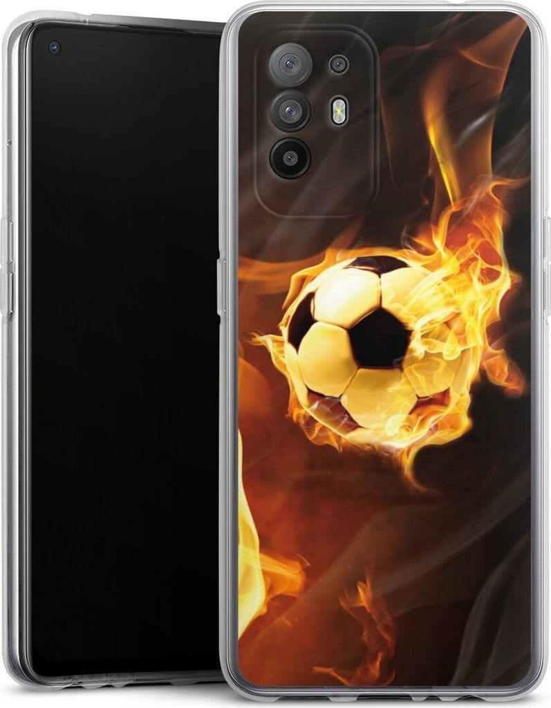 DeinDesign Handyhülle für Oppo A94 5G Silikon Hülle Case Smartphone Schutzhülle Ball Feuer Fußball