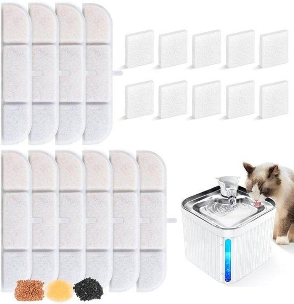 Katzenwasserfilter 10x Aktivkohle und 10x Schaumfilter für 2,5L Trinkfontäne