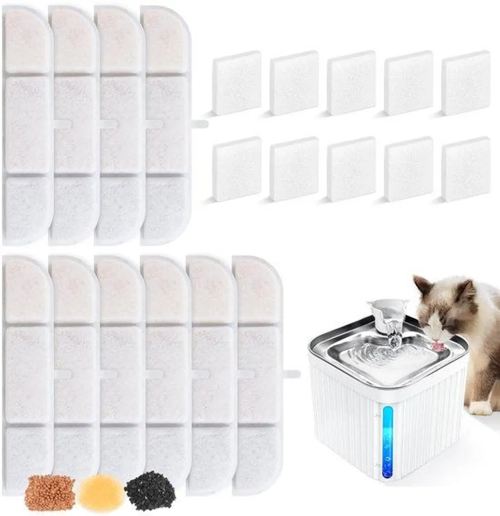 Filtration eau fraîche pour chat : 10 filtres charbon et 10 mousses 2,5L
