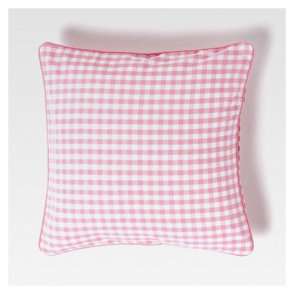 Kissenhülle im Karomuster für Zierkissen, rosa, 45 x 45 cm, quadratischer Bezug im Landhausstil aus 100% Baumwolle mit Reißverschluss