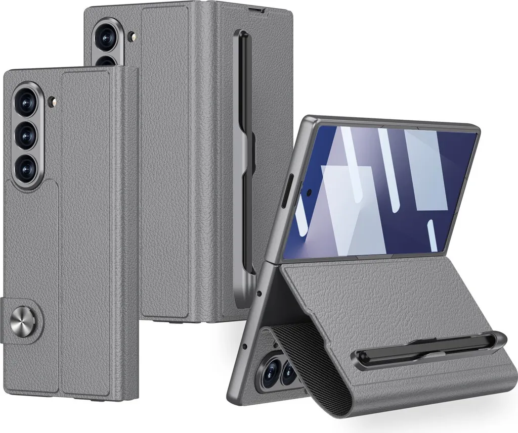 Custodia per Samsung Galaxy Z Fold 7, custodia pieghevole in pelle con protezione dello schermo, porta carte, supporto e porta stilo Grigio