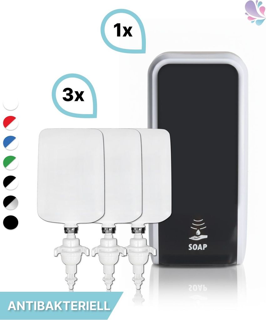 SET: Schaumseifenspender SENSOR, berührungslos Blanc Cosmos versch. Farben+3x 1-Liter Schaumseife antibakteriell - PRODUKTSET : Farbe - Silber / S...