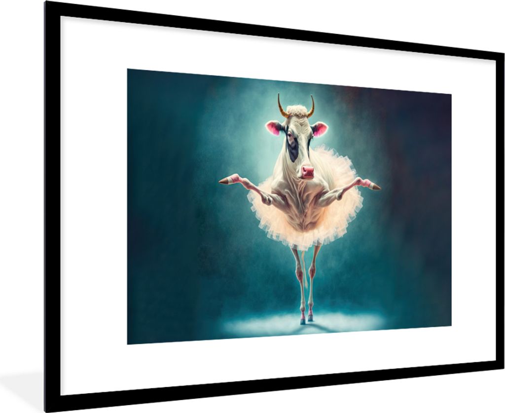 MuchoWow Gerahmtes Poster Kuh - Rock - Ballett - Tiere - Porträt 90x60 cm - Poster mit Schwarzem Bilderrahmen Wandposter Rahmen Foto Bilder - Wa...
