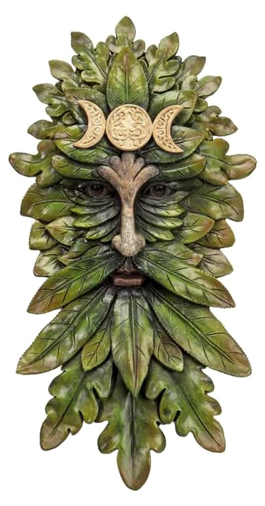 Wandskulptur Greenman Keltische Gottheit mit Dreifachem Mond